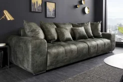 Big Sofa ELEGANCIA 285cm moosgrün Microfaser XXL Couch inkl. Kissen Federkern