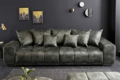 Big Sofa ELEGANCIA 285cm moosgrün Microfaser XXL Couch inkl. Kissen Federkern