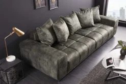 Big Sofa ELEGANCIA 285cm moosgrün Microfaser XXL Couch inkl. Kissen Federkern