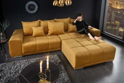 Big Sofa ELEGANCIA 285cm senfgelb Vogue Velours Samt XXL Couch inkl. Kissen Federkern