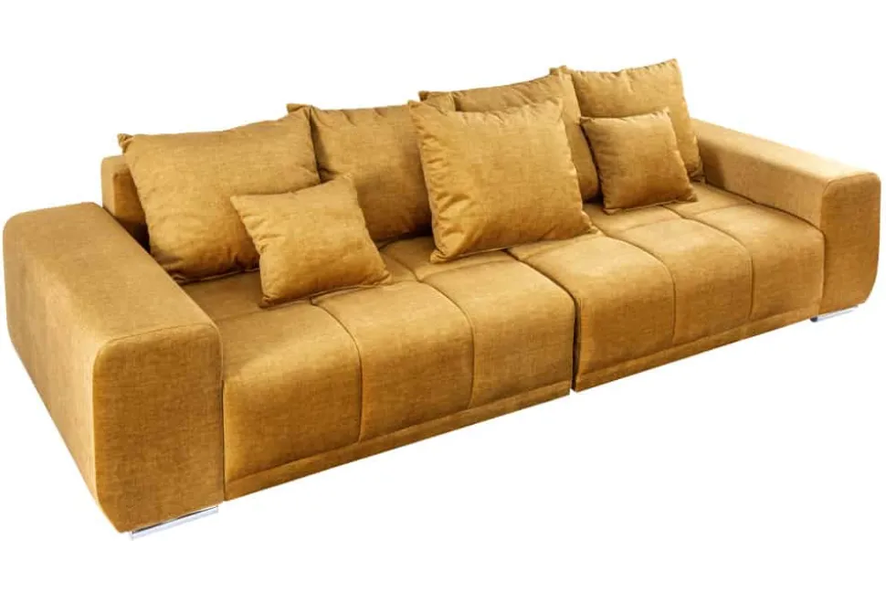 Big Sofa ELEGANCIA 285cm senfgelb Vogue Velours Samt XXL Couch inkl. Kissen Federkern