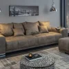 Big Sofa ELEGANCIA 285cm taupe Microfaser XXL Couch inkl. Kissen Federkern