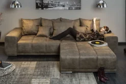 Big Sofa ELEGANCIA 285cm taupe Microfaser XXL Couch inkl. Kissen Federkern