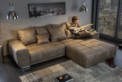 Big Sofa ELEGANCIA 285cm taupe Microfaser XXL Couch inkl. Kissen Federkern