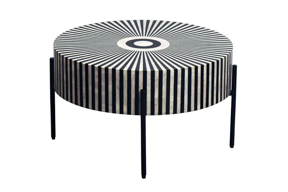 Bone Inlay Couchtisch HARMONY NATURE 65cm schwarz weiß Intarsien Kunsthandwerk