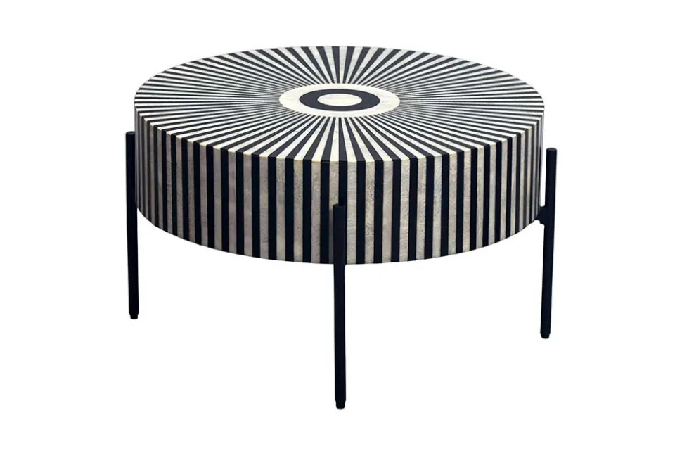 Bone Inlay Couchtisch HARMONY NATURE 65cm schwarz weiß Intarsien Kunsthandwerk