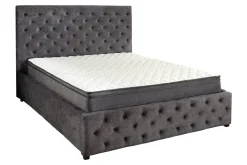 Boxbett PARIS 180x200cm grau Samt mit Stauraum inkl. Matratze und Topper