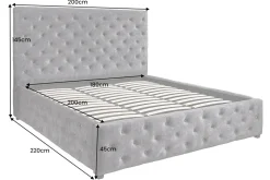 Boxbett PARIS 180x200cm grau Samt mit Stauraum inkl. Matratze und Topper