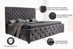 Boxbett PARIS 180x200cm grau Samt mit Stauraum und Lattenrost