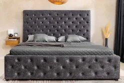 Boxbett PARIS 160x200cm grau Samt mit Stauraum und Lattenrost