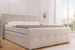 Boxspringbett SIGNUM 180x200cm beige Bouclé inkl. Stauraum Matratze Topper Matratze