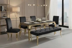 Chesterfield Bank MODERN BAROCK DELUXE 170cm schwarz Samt gold Edelstahl
