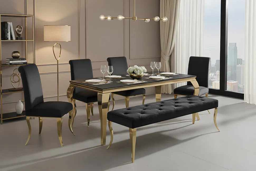 Chesterfield Bank MODERN BAROCK DELUXE 170cm schwarz Samt gold Edelstahl