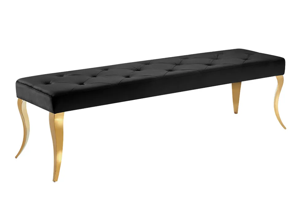 Chesterfield Bank MODERN BAROCK DELUXE 170cm schwarz Samt gold Edelstahl