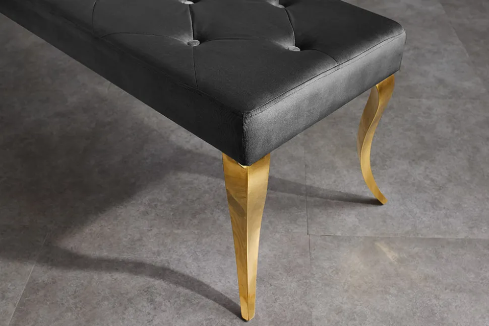 Chesterfield Bank MODERN BAROCK DELUXE 170cm schwarz Samt gold Edelstahl