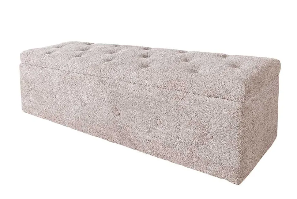 Chesterfield Bettbank EXTRAVAGANCIA 140cm champagner greige Bouclè mit Stauraum