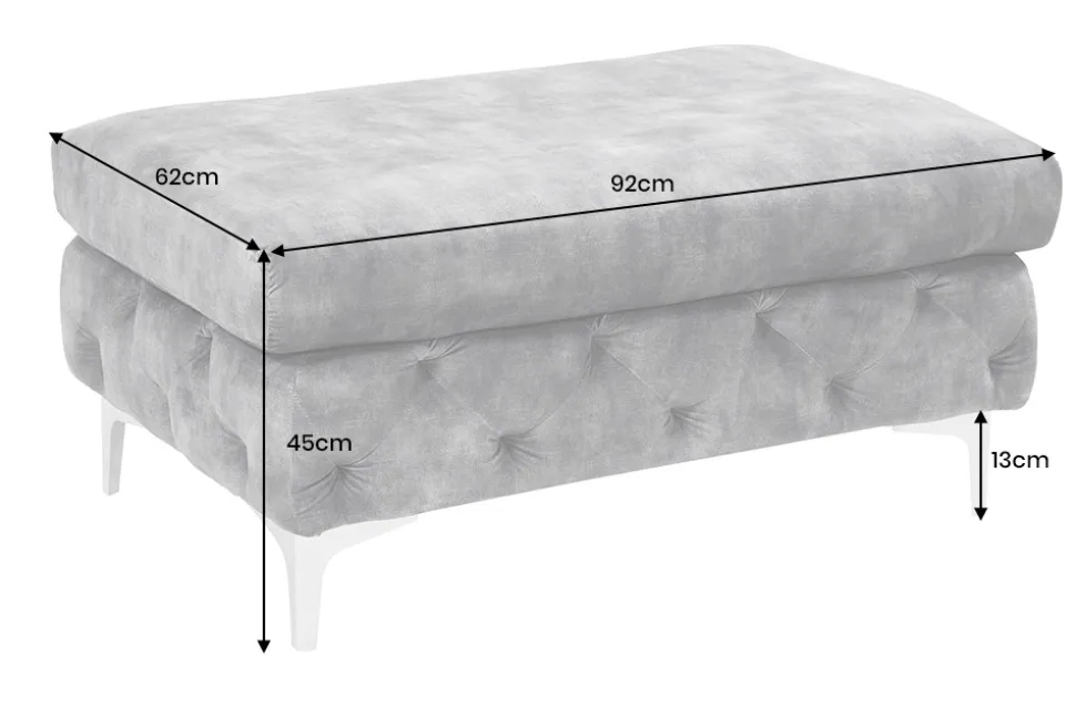 Chesterfield Hocker MODERN BAROCK 90cm dunkelgrau Samt Sitzhocker Fußhocker