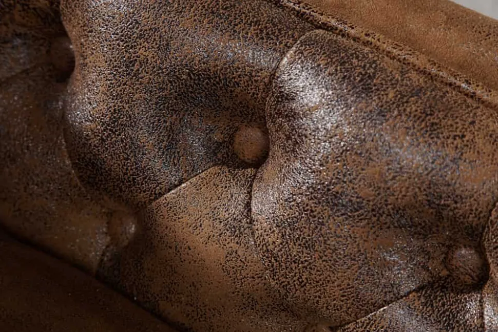 Chesterfield Récamière 170cm antik braun mit Knopfheftung und Nietenbesatz