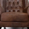 Chesterfield Sessel 85cm antik braun Microfaser mit Knopfheftung