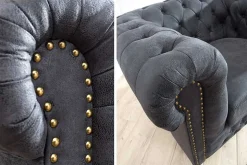 Chesterfield Sessel 105cm antik grau mit Knopfheftung und Federkern