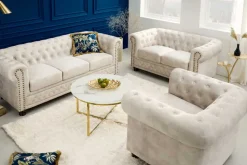 Chesterfield Sessel 110cm Samt champagner beige mit Knopfheftung und Federkern