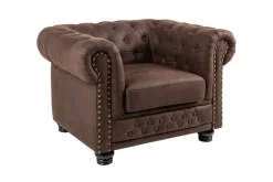 Chesterfield Sessel 110cm vintage braun mit Knopfheftung und Federkern