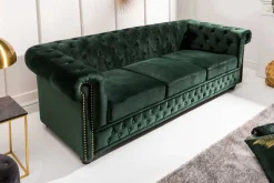Chesterfield 3-Sitzer Sofa 205cm flaschengrün Samt Federkern Knopfheftung