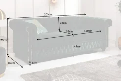 Chesterfield 3-Sitzer Sofa 205cm flaschengrün Samt Federkern Knopfheftung