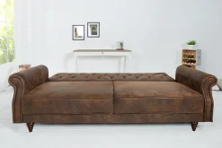 Chesterfield 3-Sitzer Sofa MAISON BELLE AFFAIRE 220cm antik braun Microfaser mit Schlaffunktion