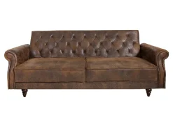 Chesterfield 3-Sitzer Sofa MAISON BELLE AFFAIRE 220cm antik braun Microfaser mit Schlaffunktion