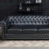 Chesterfield 3-Sitzer Sofa 205cm schwarz Nietenbesatz Federkern
