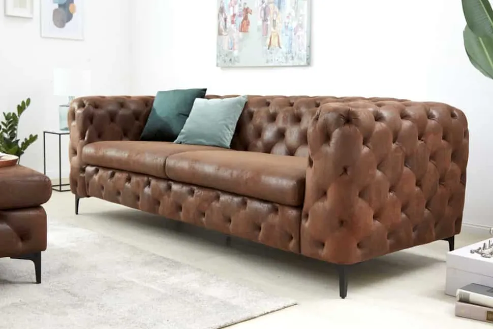Chesterfield 3-Sitzer Sofa MODERN BAROCK 235cm antik braun Microfaser Federkern