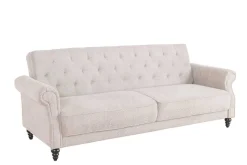 Chesterfield 3-Sitzer Sofa MAISON BELLE AFFAIRE 220cm greige Bouclé mit Schlaffunktion