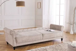 Chesterfield 3-Sitzer Sofa MAISON BELLE AFFAIRE 220cm greige Bouclé mit Schlaffunktion