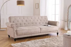 Chesterfield 3-Sitzer Sofa MAISON BELLE AFFAIRE 220cm greige Bouclé mit Schlaffunktion