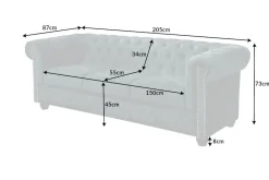 Chesterfield 3-Sitzer Sofa 205cm petrol Samt Federkern Goldnieten Knopfheftung