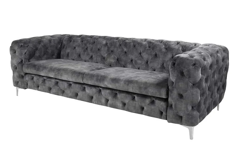 Chesterfield 3-Sitzer Sofa MODERN BAROCK 235cm dunkelgrau Samt Federkern Metallfüße