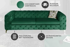 Chesterfield 3-Sitzer Sofa MODERN BAROCK 235cm smaragdgrün Samt Federkern gold Metallfüße