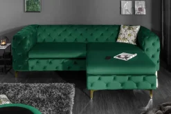 Chesterfield 3-Sitzer Sofa MODERN BAROCK 235cm smaragdgrün Samt Federkern gold Metallfüße