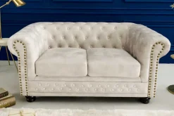 Chesterfield 2-Sitzer Sofa 150cm champagner beige Samt Federkern Knopfheftung