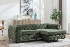 Chesterfield Sitzhocker MODERN BAROCK 95cm grün Samt Fußhocker
