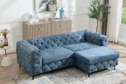 Chesterfield Sitzhocker MODERN BAROCK 95cm petrol Samt Fußhocker