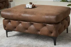 Chesterfield Sitzhocker MODERN BAROCK 90cm antik braun Fußhocker