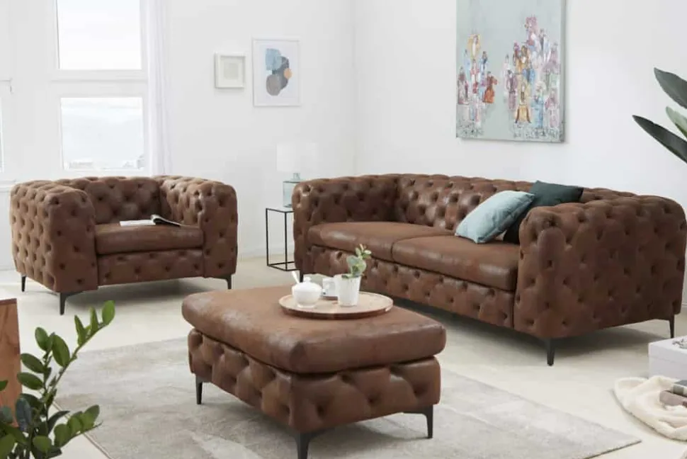 Chesterfield Sitzhocker MODERN BAROCK 90cm antik braun Fußhocker