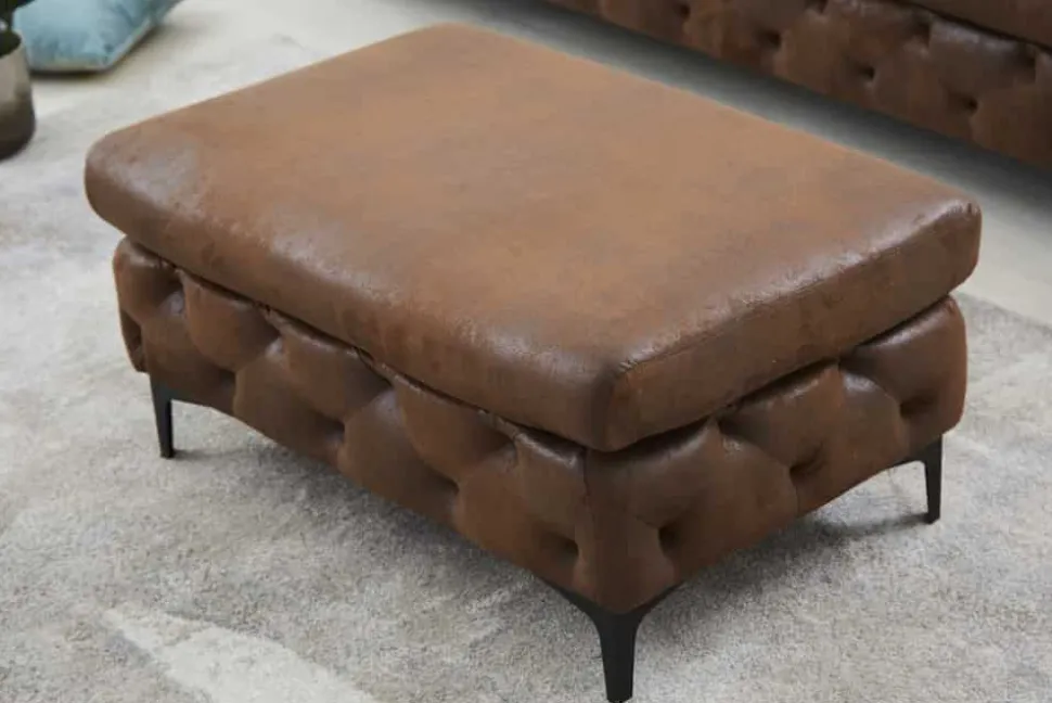 Chesterfield Sitzhocker MODERN BAROCK 90cm antik braun Fußhocker