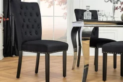 Chesterfield Stuhl CASTLE schwarz Samt Gummiholz Ziernieten