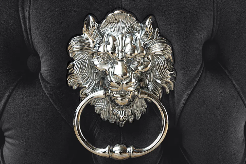 Chesterfield Stuhl CASTLE DELUXE schwarz Samt mit Löwenkopf Nieten