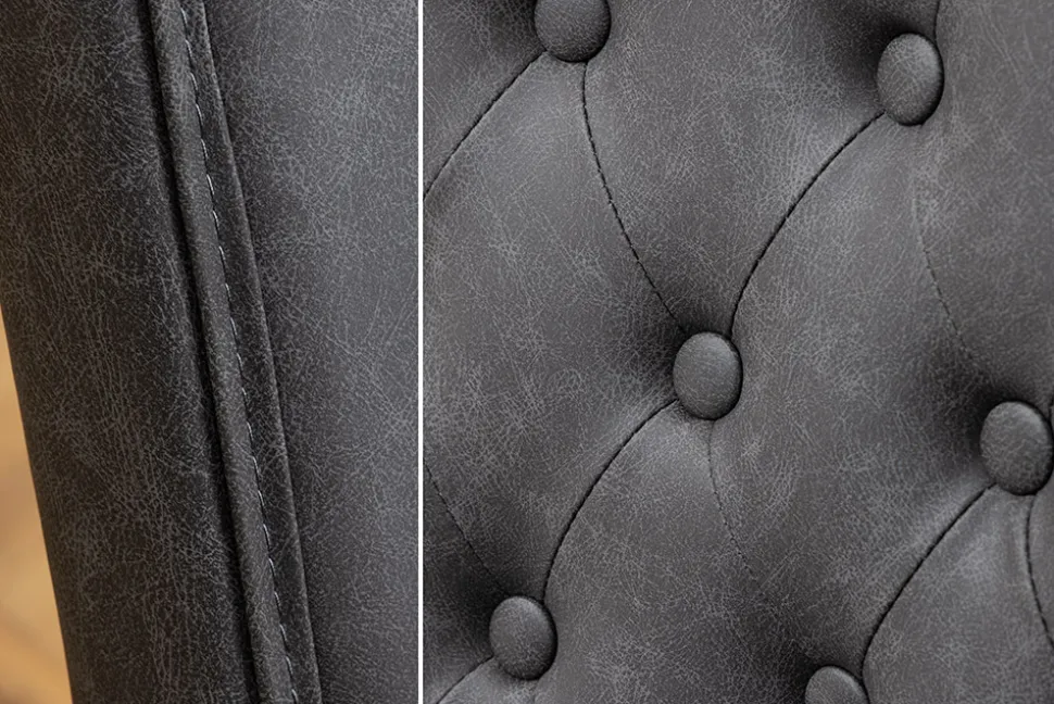 Chesterfield Stuhl CASTLE schwarz Kunstleder Gummiholz Ziernieten