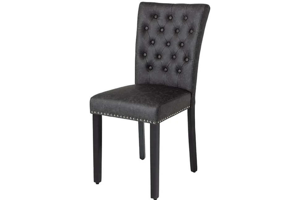Chesterfield Stuhl CASTLE schwarz Kunstleder Gummiholz Ziernieten