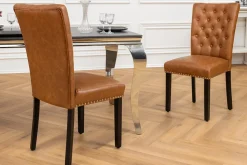 Chesterfield Stuhl CASTLE braun Kunstleder schwarz Gummiholz Ziernieten